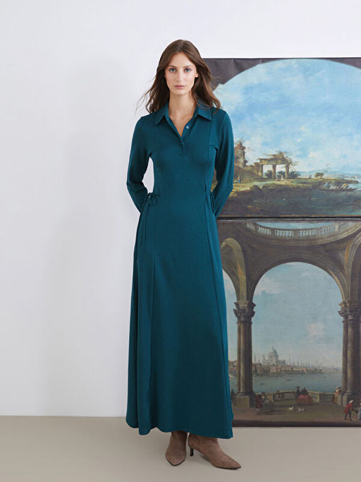 G?mlek Yaka Ba?lama Detayl? Elbise