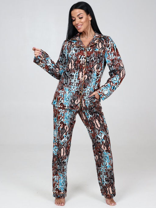 667 ПИЖАМНЫЙ ЖЕНСКИЙ КОСТЮМ (брюки) (Коричневый (змея)) - А-дина фото 3