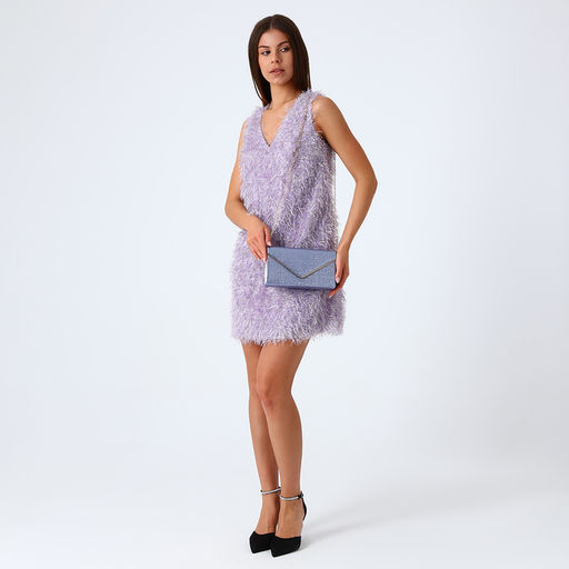 Сумка-клатч женская вечерняя на магните, на золотистой цепочке, мерцающая, светло-синяя