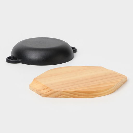 Сковорода «Жаровня», d=19 см, на деревянной подставке, индукция, чугун, чёрная