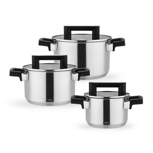 Набор кастрюль 6 пр 2.1л 3.9л 5.1л серия Сириус LR02-135 5-слой капс индукц дно стекл крышки /LARA/