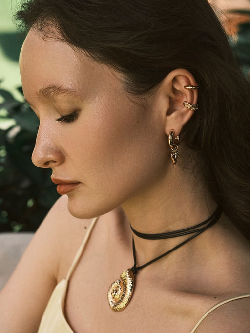 Серьги-трансформеры Сердце под гематит, цвет золото