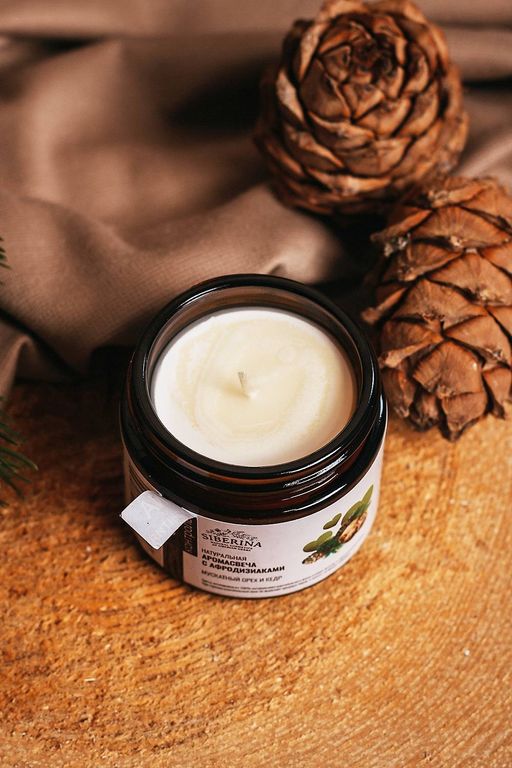 Аромасвеча с афродизиаками "Мускатный орех и кедр" 60 мл SIBERINA