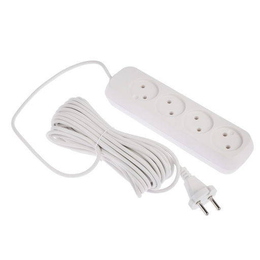 Удлинитель Luazon Lighting ECO, 4 розетки, 10 м, 10 А, 2200 Вт, ПВС 2×0.75 мм2, без заземления, белый
