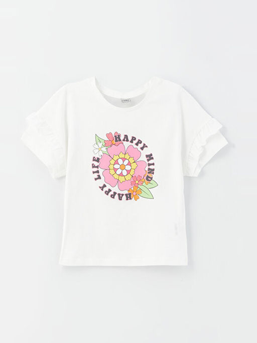 Bisiklet Yaka Bask?l? K?sa Kollu K?z ?ocuk Ti??rt ve Etek - Waikiki фото 2