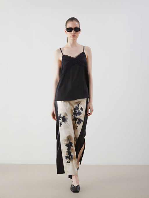 Beli Fermuarl? Desenli Saten Etek