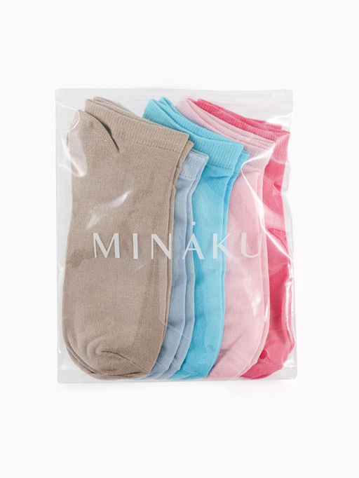 Носки женские MINAKU, набор 5 пар, размер 37-40 (23-25 см), цвет розовый, бежевый, голубой