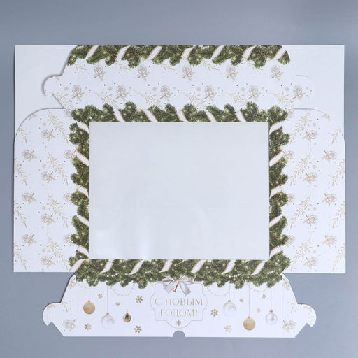 Цена за 4 шт. Коробка складная на 12 капкейков с окном «С Новым годом!» 32.5×25.5×10 см