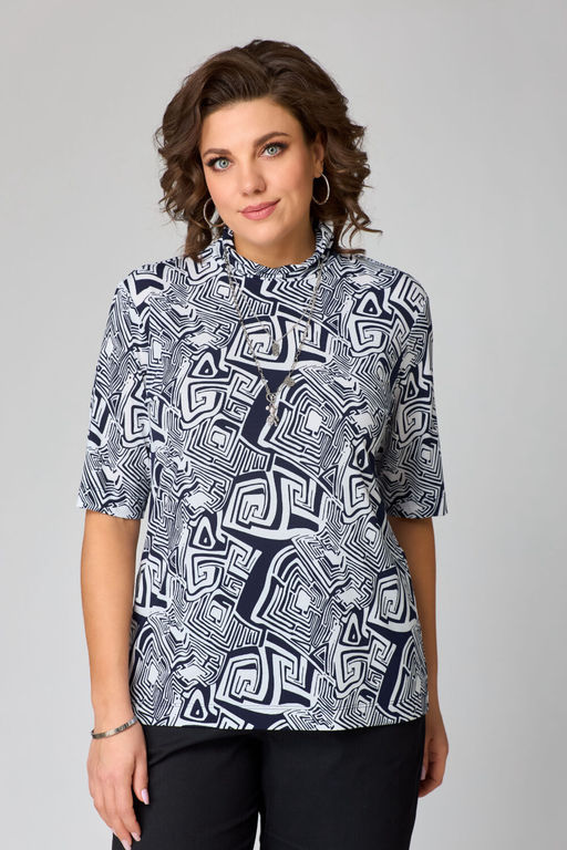 Водолазка Bliss 8092 синий, белый (принт лабиринт)