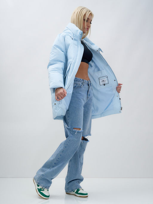 Куртка летучая мышь женская с капюшоном зимняя голубого цвета 9617Gl - Mtforce фото 16