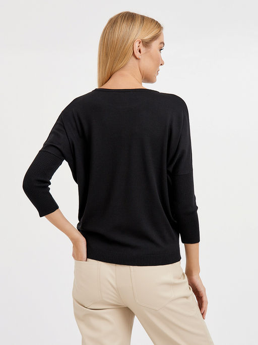 джемпер женский силуэта летучая мышь в черном цвете с ромбами из страз - Glenfield фото 7