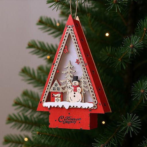 Новогоднее украшение "Домик со светом. Снеговик" в пакете