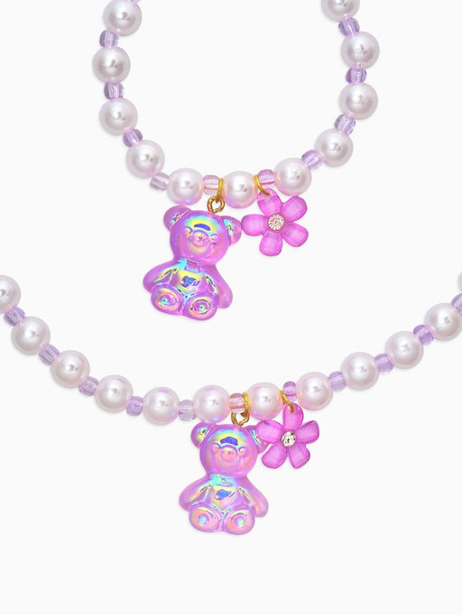 Набор детский «Выбражулька. Мармеладный мишка», 2 предмета: бусы, браслет, белый, фиолетовый