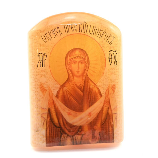 Икона из селенита "Покров Пресвятой Богородицы" арка большая, 50*30*65мм Радуга камня