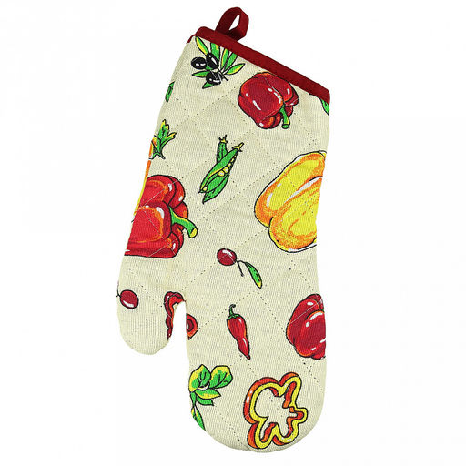 Кухонный комплект "Перцы": прихватка-варежка 15х30см + прихватка 20х25см форма "Капелька", рогожка 171г/м2, хлопок 100%, наполнитель - ватин 280г/м2, на пластмассовом подвесе, "Домашняя мода" (Россия)