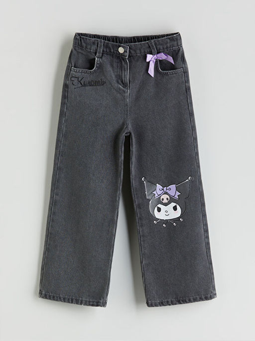Wideleg Kuromi Bask?l? K?z ?ocuk Jean Pantolon