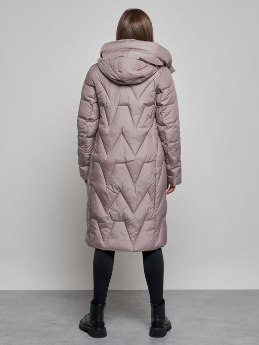 Пальто утепленное молодежное зимнее женское коричневого цвета 586828K - RoccaManer фото 4