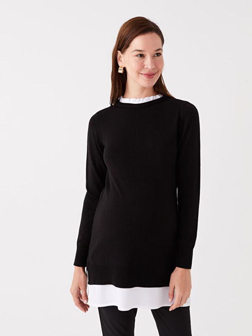 F?rf?rl? Dik Yaka D?z Uzun Kollu Hamile Tunik