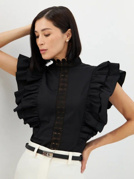 Блузка из хлопка с крыльями и кружевом OD-912-2 черный