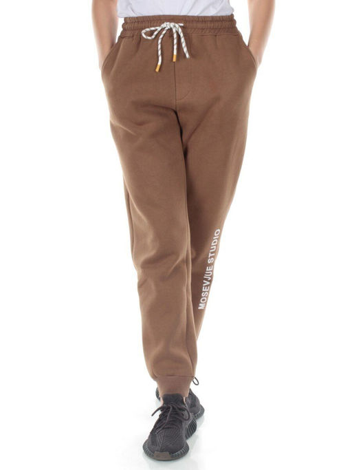 M053 BROWN Брюки спортивные утепленные женские (85% хлопок, 10% полиэстер, 5% спандекс) - Фабричный китай фото 2