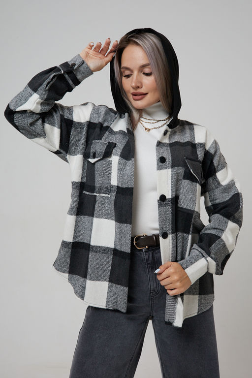 Рубашка женская в клетку с капюшоном РЖКК-01