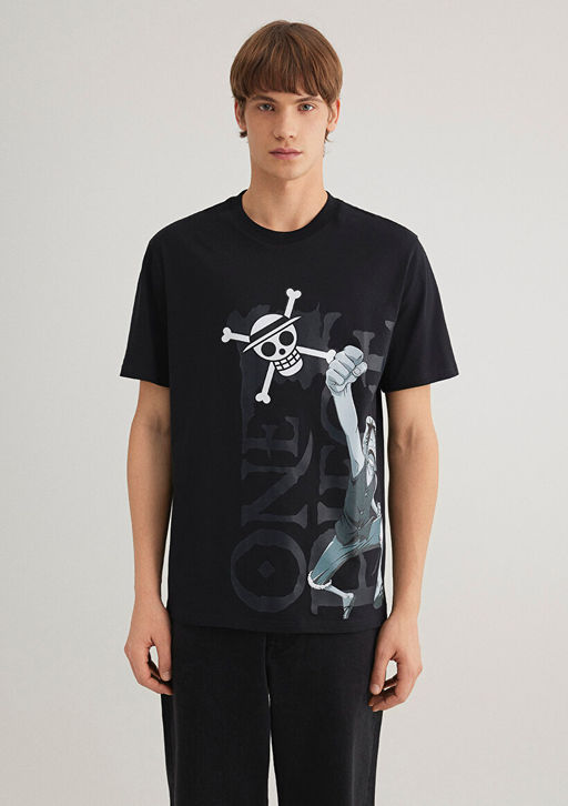 One Piece Bask?l? Siyah Tisort - Mavi фото 4