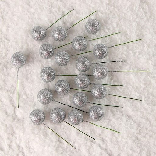 Набор топперов на проволоке «Шар», набор 20 шт., размер 1 шт. — 2×7.5 см, цвет серебро