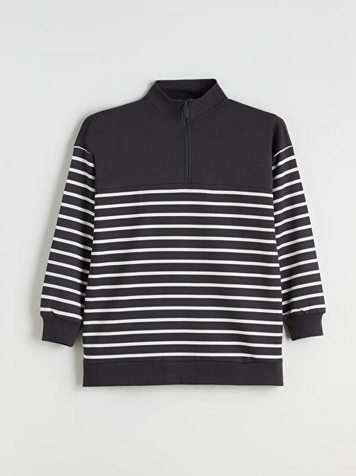 Dik Yaka ?izgili Kad?n Sweatshirt Tunik