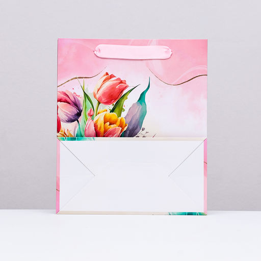 Цена за 2 шт. Пакет подарочный ламинированный вертикальный Весенние тюльпаны, 23?27?11.5 см