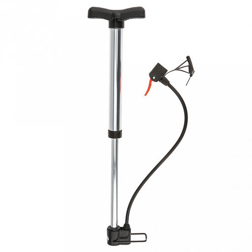 Насос велосипедный, ручной 33х12,5х3,3см, Т-образная ручка с фиксатором шланга, складная металлическая подножка, двойная насадка под авто- и велониппели, три адаптера, длина шланга 39см, алюминий/пластик, в пакете на картоне (Китай) - Домашняя мода фото 2