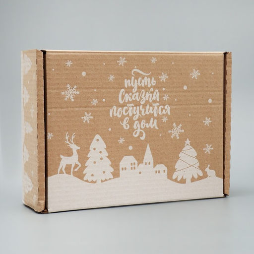 Цена за 2 шт. Коробка новогодняя складная «Снежный город», бурый, 27×21×9 см