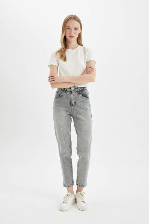 Комфортные джинсовые брюки свободного кроя длиной до щиколотки с высокой талией для мамы и потертостями - Defacto фото 3