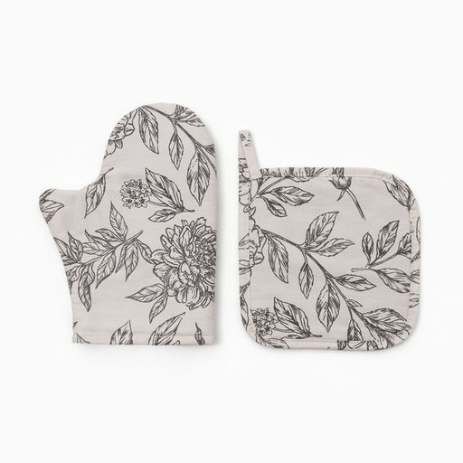 Кухонный набор «Этель» Black flowers: варежка-прихватка, прихватка, 100% хлопок, саржа 190 г/м²
