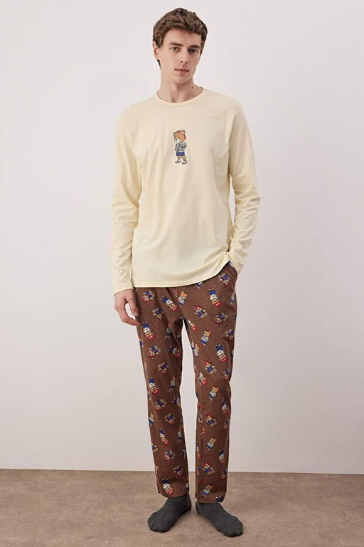 Ta_ - Kahve Regular Fit Ay_c_k Bask_l_ _rme Pijama Tak_m_ TMNAW25PT00044 - Trendyolmilla фото 2