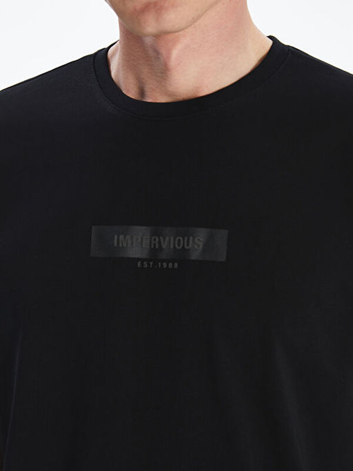 Bisiklet Yaka Bask?l? Penye Erkek Ti??rt