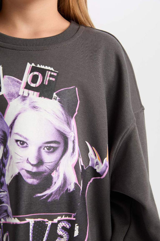 Толстовка с широким кроем и круглым вырезом для девочек Wednesday Oversize - Defacto фото 5