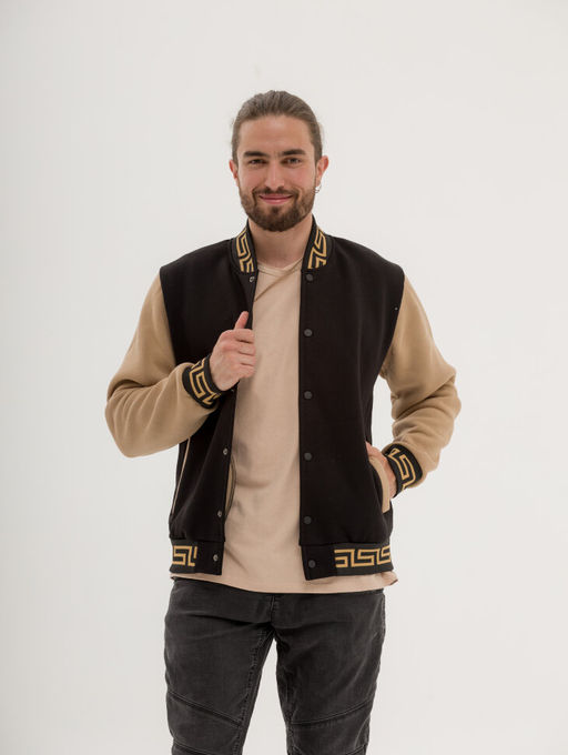 Бомбер на кнопках унисекс футер 3хнитка начес качество пенье , черный/беж версачи - Knitka wear фото 3