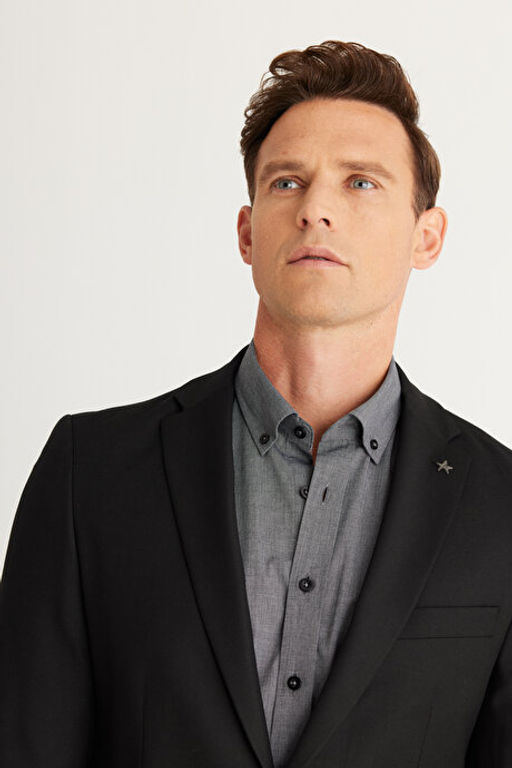 Ekstra Slim Fit Dar Kesim Mono Yaka Y_nl_ Siyah Tak_m Elbise 4A3024100016SYH