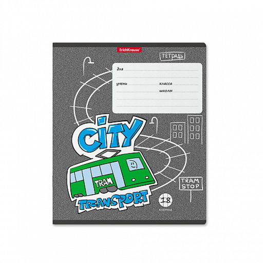 Цена за 10 шт. Тетрадь школьная ученическая ErichKrause City Transport, 18 листов, клетка (в плёнке по 10 шт.)_MIX-PACK  фото 5