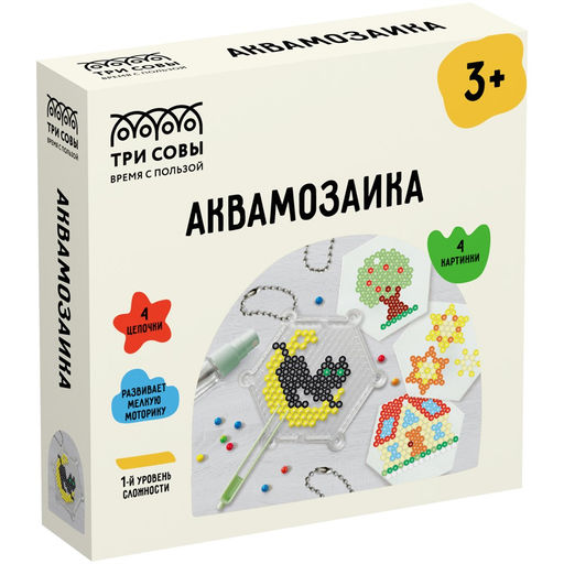 Набор для творчества "Аквамозаика. Кошкин дом" 4 картинки (AQB_54279, "ТРИ СОВЫ") в коробке