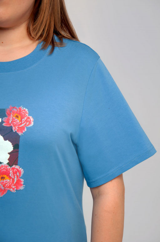 Арт. 31138 Футболка женская оверсайз 50-58 (5 шт) Цвет:Голубой - Калинка фото 4