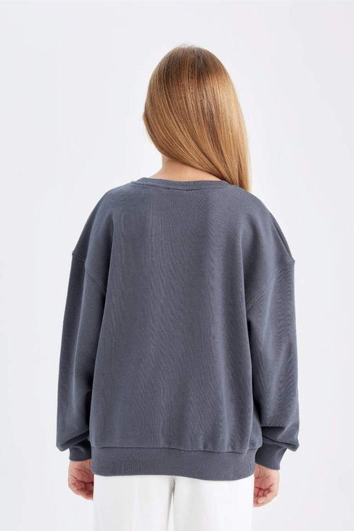 Толстовка оверсайз с круглым вырезом для девочек с принтом - Defacto фото 6