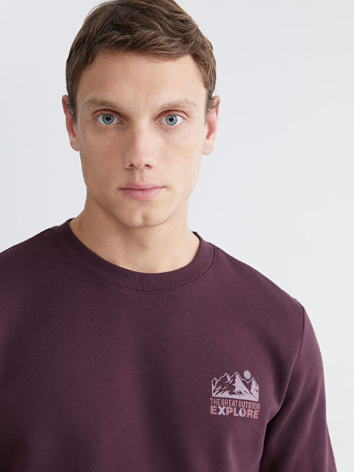 Bisiklet Yaka Bask?l? Erkek Kal?n Sweatshirt