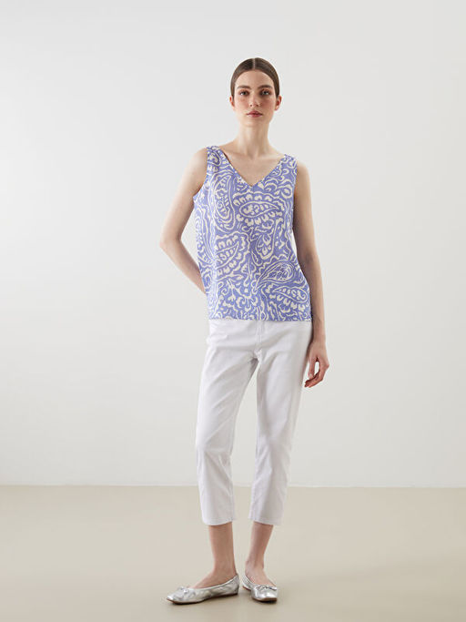 V Yaka Desenli Kad?n Bluz