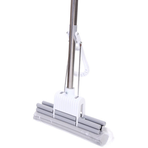 Швабра с губкой ПВА металлическая ручка 90-110 см(отжим двойной ролик, насадка 27см)