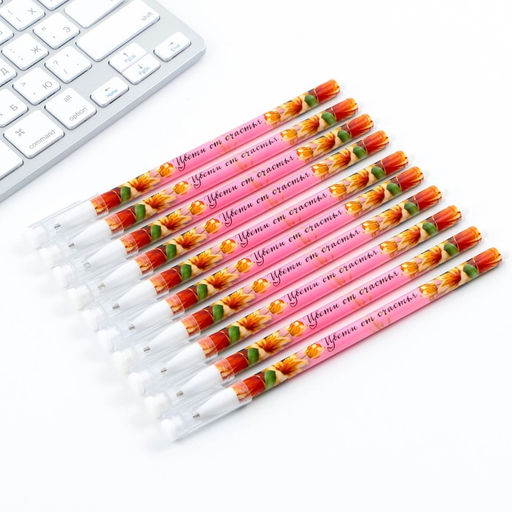 Цена за 10 шт. Ручка шариковая синяя паста 0.5 мм с колпачком Цвети от счастья пластик