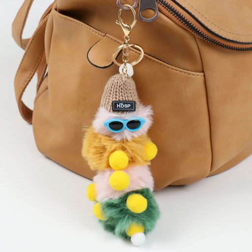 Брелок для ключей на кольце на карабине «Пушистик. Яркая гусеница в очках и шапке», на сумку, рюкзак, 15 см, МИКС