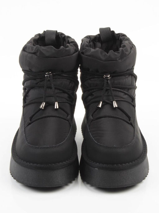 04-WF029-2M BLACK Ботинки зимние женские (натуральная кожа, курточная ткань, 100% шерсть)