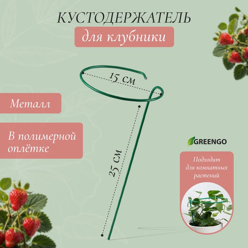 Цена за 10 шт. Кустодержатель для клубники, d=15 см, h=25 см, ножка d=0.3 см, металл, зелёный, Greengo