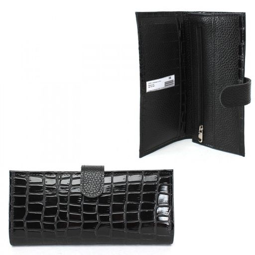 Портмоне мужское Croco-ПР-961 с хлястиком натуральная кожа 2 отд, 13 карм, черный крок/черн флотер (200/40) 232214